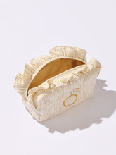 Load image into Gallery viewer, Ruffle Bling Small Zip Pouch Beige