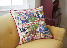 Load image into Gallery viewer, 12 Days of Christmas Hand-Embroidered Pillow 22 x 22
