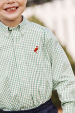 Load image into Gallery viewer, Beaufort Bonnet Dean's List Dress Shirt Gibson Island Green Mini Gingham with Richmond Red Stork