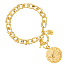 Load image into Gallery viewer, Susan Shaw Blue Willow Plate Gold Toggle Bracelet
