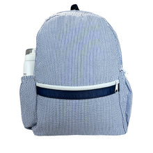 Load image into Gallery viewer, Navy Seersucker Medium Backpack w/ Pockets