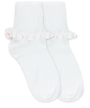 Load image into Gallery viewer, Jefferies Socks Cluny and Satin Lace Turn Cuff Socks 1 Pair 2125