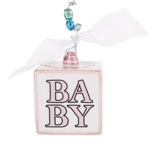 Load image into Gallery viewer, Pink Baby's 1st Christmas Block Ornament