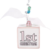 Load image into Gallery viewer, Pink Baby's 1st Christmas Block Ornament