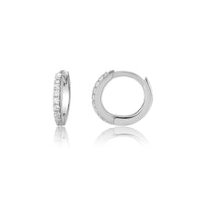 Load image into Gallery viewer, Sterling Silver Huggie CZ Hoop Earrings for Babies and Kids: Clear / 10mm