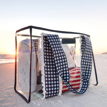 Load image into Gallery viewer, Case Mate Jelly Tote w/Phone Pouch - Clear Navy Gingham Eyelet Ruffle