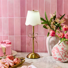 Load image into Gallery viewer, Cordless + Rechargeable Gold Bow Table Lamp