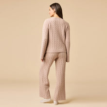 Load image into Gallery viewer, Softies Cable Knit Marshmallow V-Neck w/Flared Sleeve and Pant Set Coco