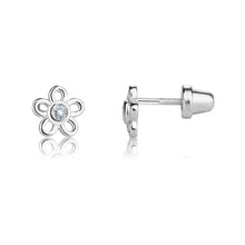 Load image into Gallery viewer, Sterling Silver Kids Screw-Back Outline Daisy Earrings Clear