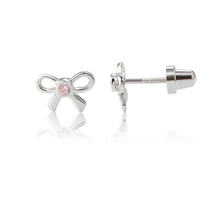 Load image into Gallery viewer, Girls Sterling Silver Pink Bow Screw Back Earrings for Kids