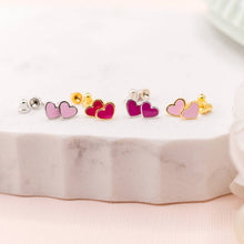 Load image into Gallery viewer, Girls Silver Pink Heart Screw Back Earrings : Silver - Light Pink