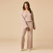 Load image into Gallery viewer, Softies Cable Knit Marshmallow V-Neck w/Flared Sleeve and Pant Set Coco