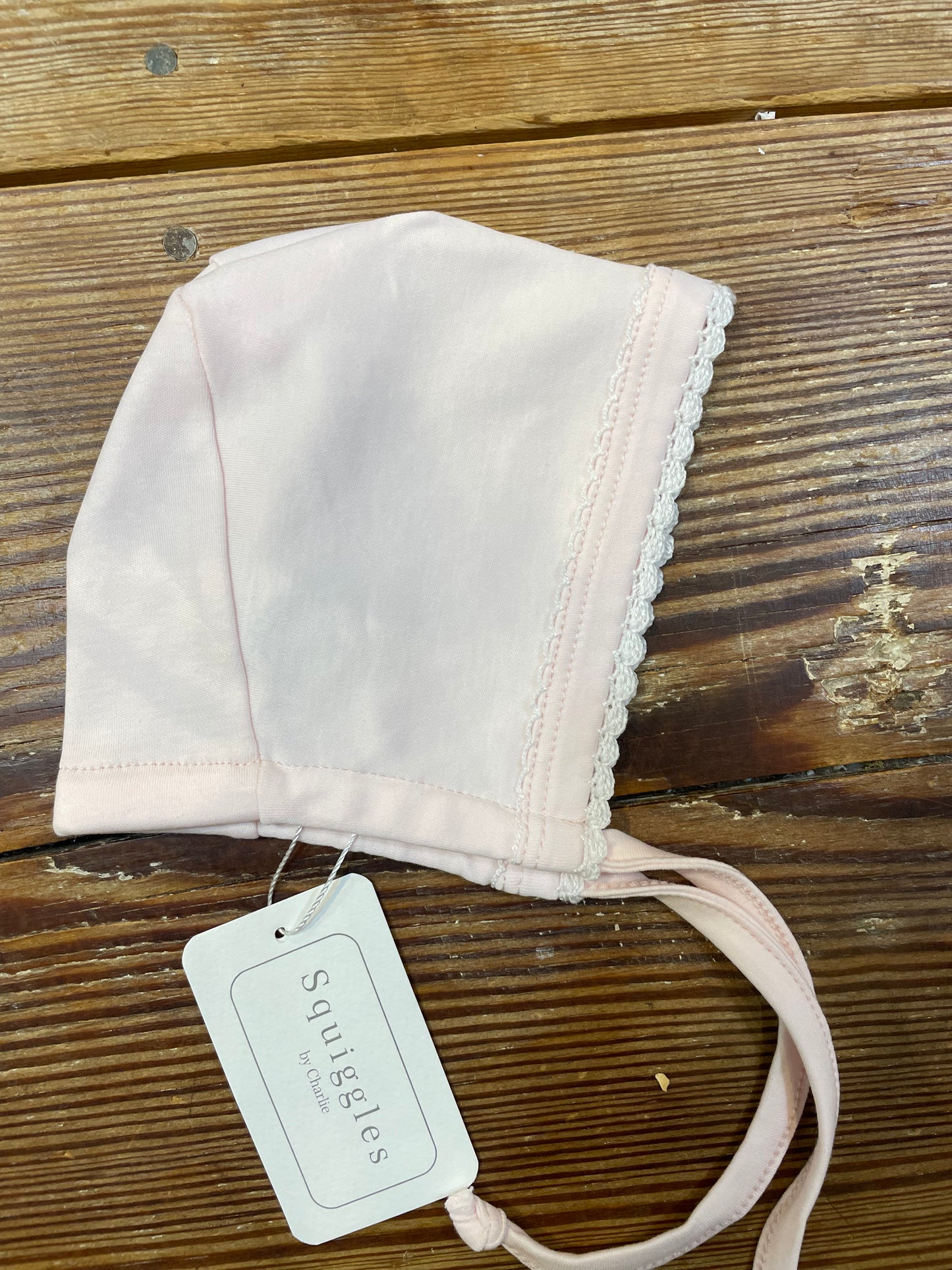 Squiggles Pink Bonnet w/White Trim