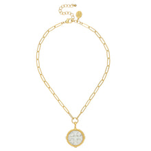 Load image into Gallery viewer, Susan Shaw Gold Mother of Pearl Jerusalem Cross on Paperclip Chain Necklace