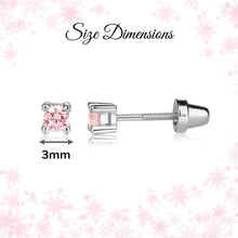 Load image into Gallery viewer, Girls Sterling Silver Screw Back Pink CZ Stud Earring