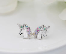 Load image into Gallery viewer, Girls Sterling Silver Rainbow Unicorn Earrings