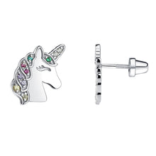 Load image into Gallery viewer, Girls Sterling Silver Rainbow Unicorn Earrings