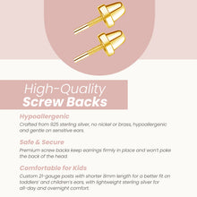 Load image into Gallery viewer, Girls 14K Gold Plated Screw Back CZ Open Heart Earrings