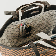 Load image into Gallery viewer, Woven Tiffany Organizer Tote Bag Checkered Brown