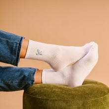 Load image into Gallery viewer, Embroidered Crew Socks - Blue Bow