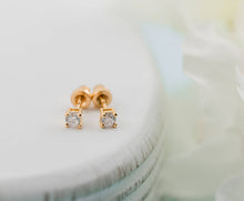 Load image into Gallery viewer, Kids 14K Gold Clear CZ Earrings