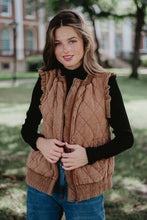 Load image into Gallery viewer, Brown Garment Washed Quilted Ruffle Sleeve Vest