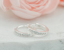 Load image into Gallery viewer, Sterling Silver Huggie CZ Hoop Earrings for Babies and Kids: Clear / 10mm