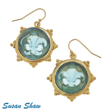 Load image into Gallery viewer, Susan Shaw Gold & Aqua Venetian Glass Earring