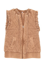 Load image into Gallery viewer, Brown Garment Washed Quilted Ruffle Sleeve Vest