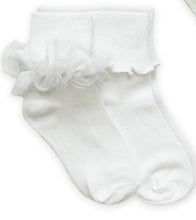 Load image into Gallery viewer, Jefferies Socks White Ruffle Lace & Ripple Edge Turn Cuff Socks 2 Pair Pack 2155
