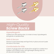 Load image into Gallery viewer, Girls Silver Pink Heart Screw Back Earrings : Silver - Light Pink
