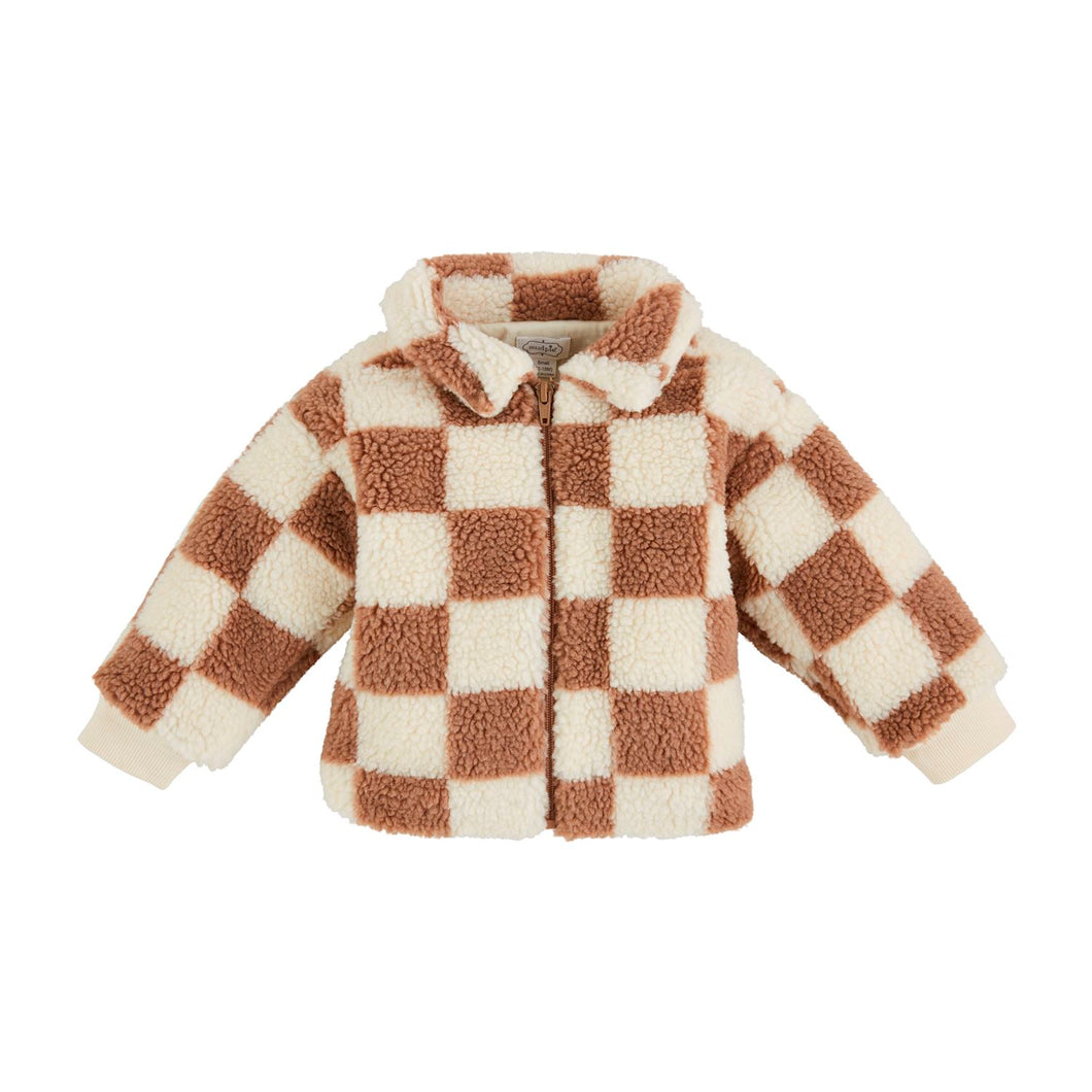 Tan Checkered Sherpa Jacket