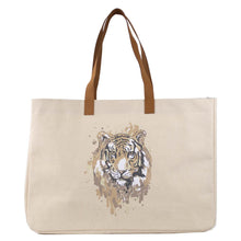 Load image into Gallery viewer, Tiger Love Tote Natural/Gray/Black 19.5x13.5x7
