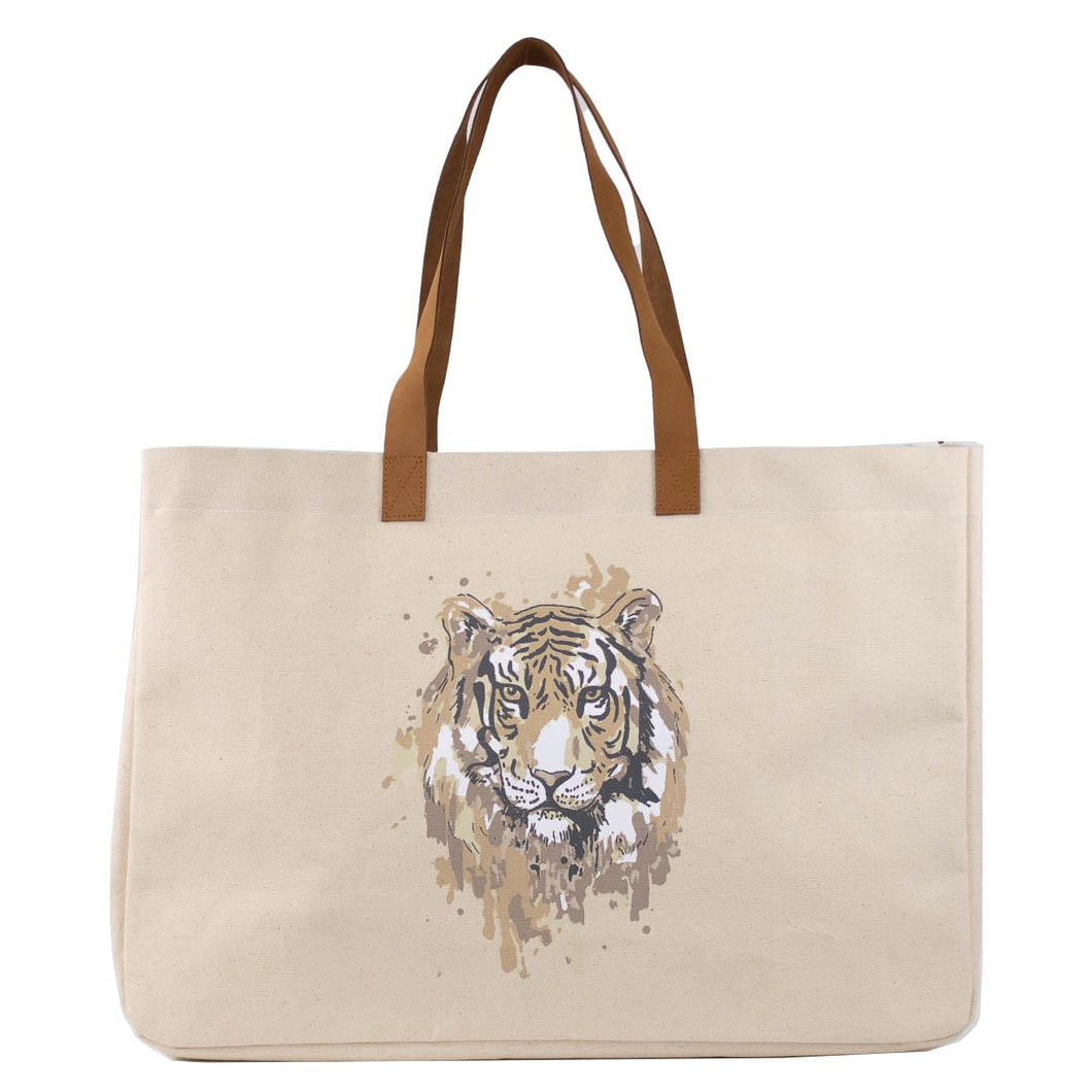 Tiger Love Tote Natural/Gray/Black 19.5x13.5x7