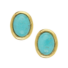 Load image into Gallery viewer, Susan Shaw Gold Oval &amp; Turquoise Earrings
