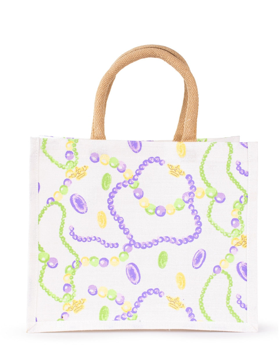 Mardi Gras Bead Gift Tote White/Multi