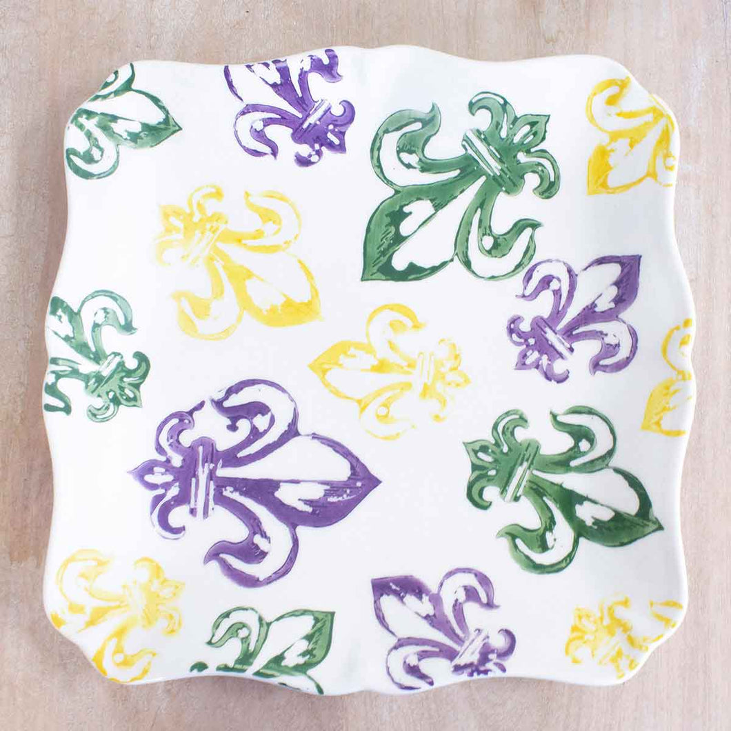 Watercolor Fleur de Lis Platter Purple/Green/Yellow