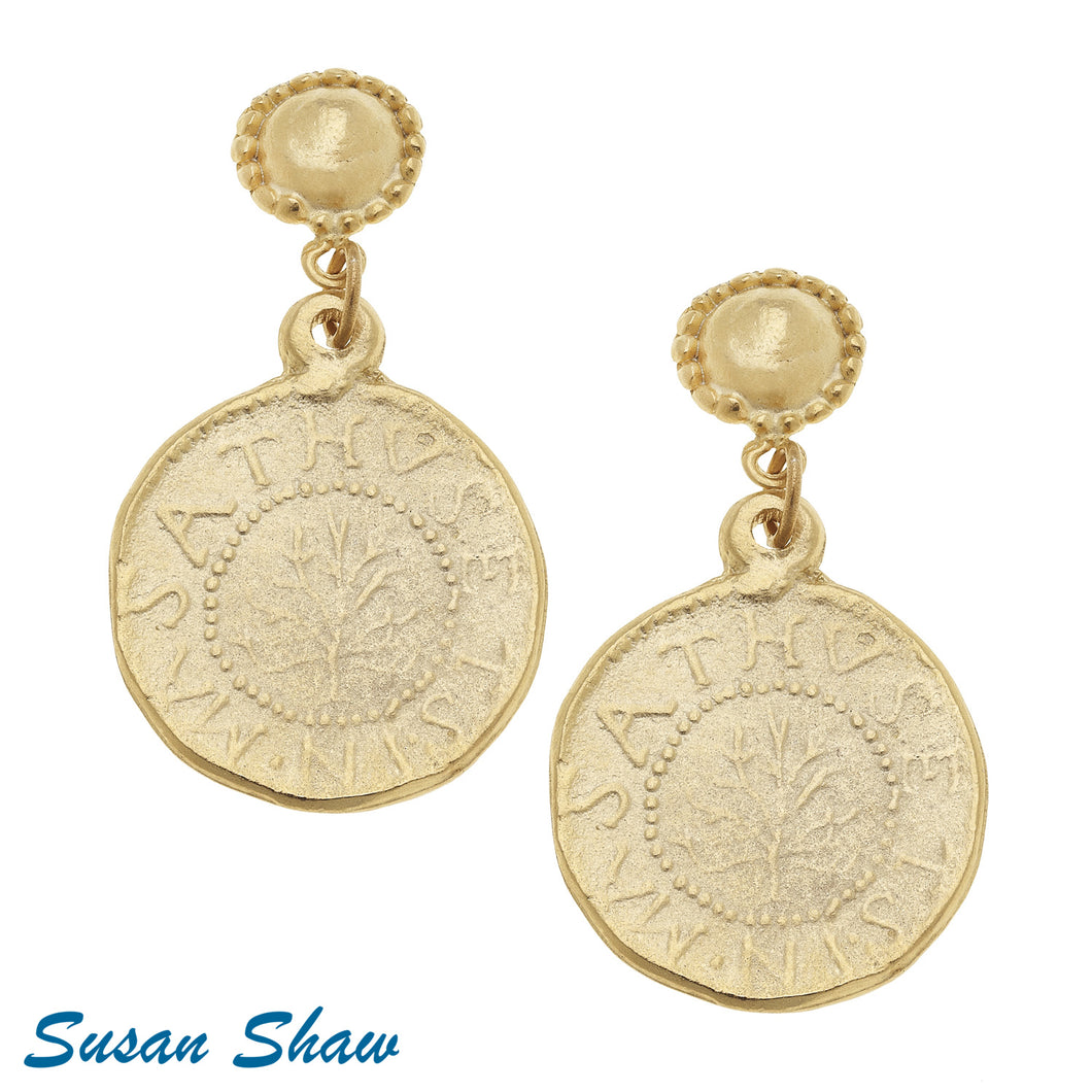Susan Shaw Handcast Gold Cabachon & Coin Earring