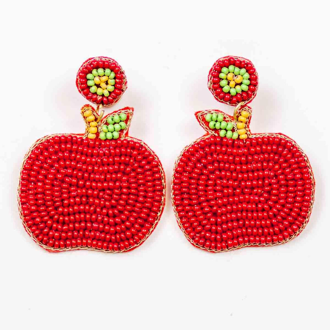 Beaded Apple Earrings Red/Green