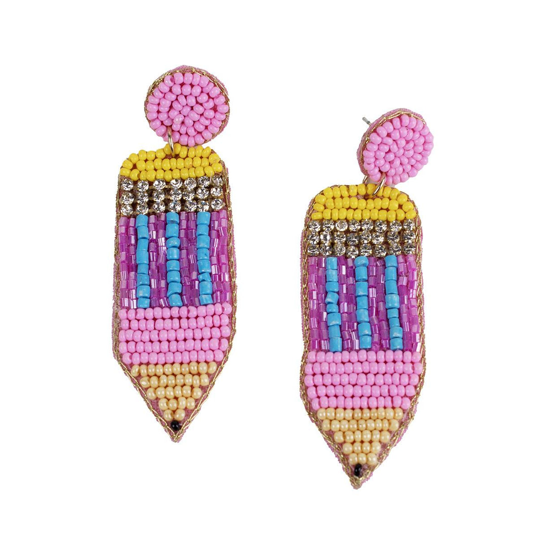 Pink Beaded Pencil Earrings Pink/Yellow