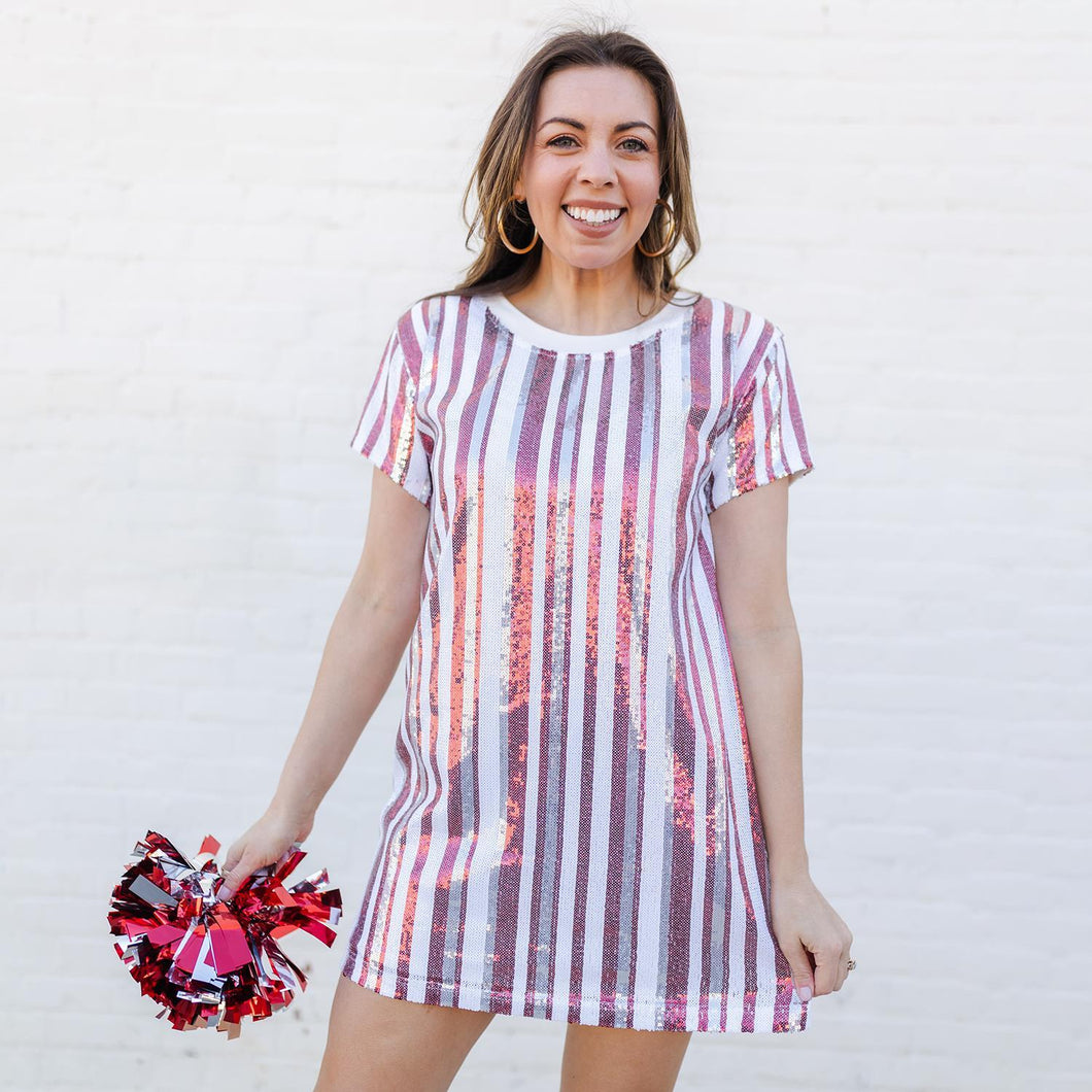 Julia Dress Stripe Crimson & White