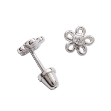 Load image into Gallery viewer, Sterling Silver Kids Screw-Back Outline Daisy Earrings Clear
