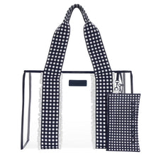 Load image into Gallery viewer, Case Mate Jelly Tote w/Phone Pouch - Clear Navy Gingham Eyelet Ruffle
