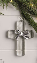 Load image into Gallery viewer, Cross Metal Bow Glass Ornament
