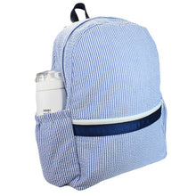 Load image into Gallery viewer, Navy Seersucker Medium Backpack w/ Pockets
