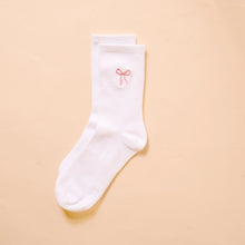 Load image into Gallery viewer, Embroidered Crew Socks - Pink Bow
