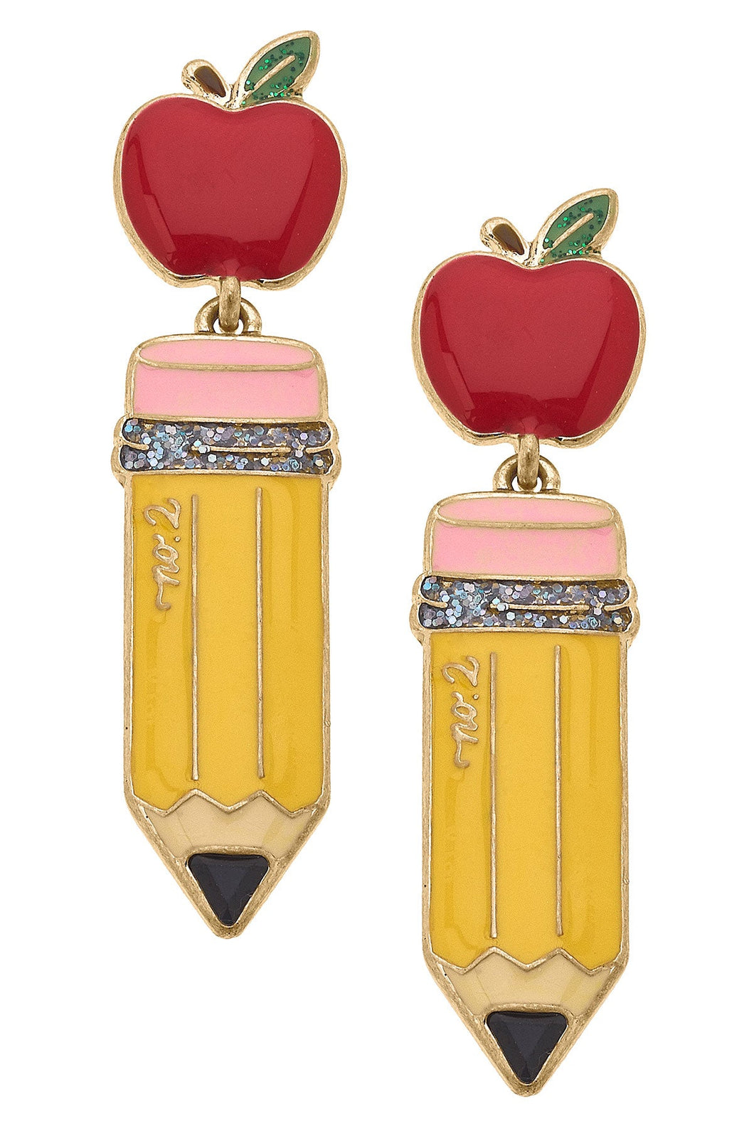 Canvas Teacher's Pet Apple and Pencil Enamel Earrings