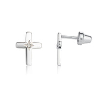 Load image into Gallery viewer, Sterling Silver Diamond Cross Earrings for Baptism Gift
