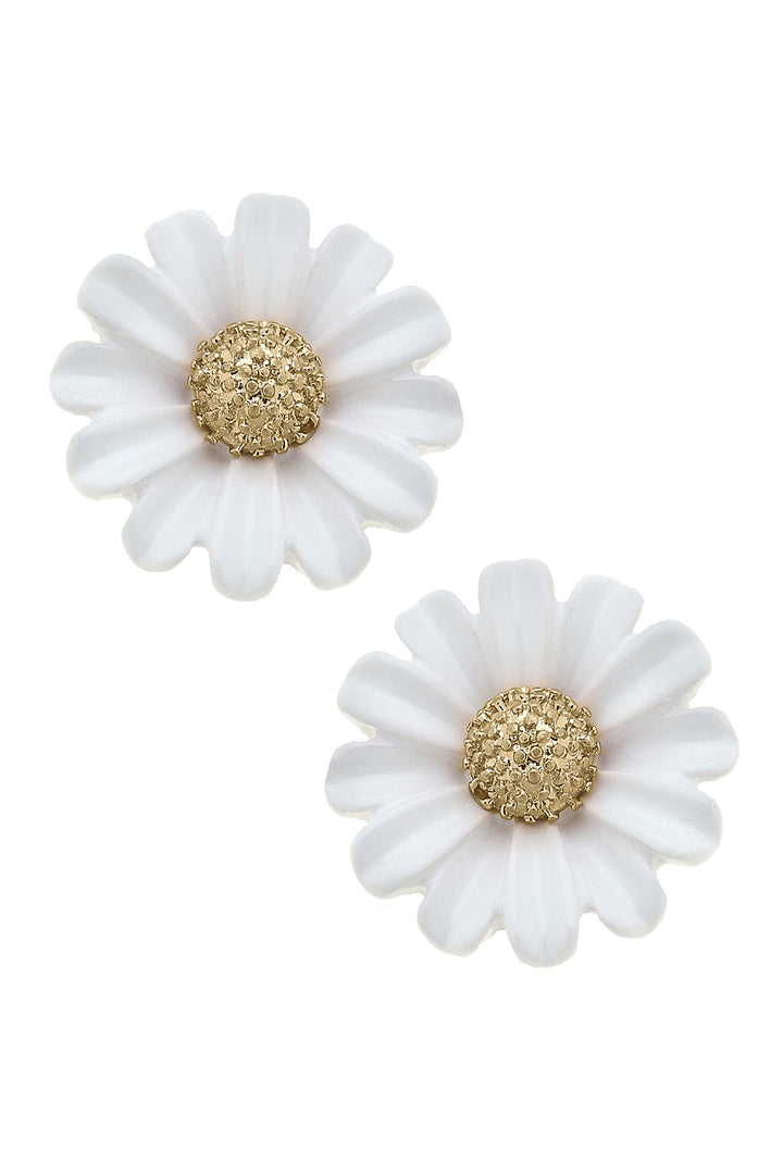 Gerber Daisy Enamel Stud Earring White