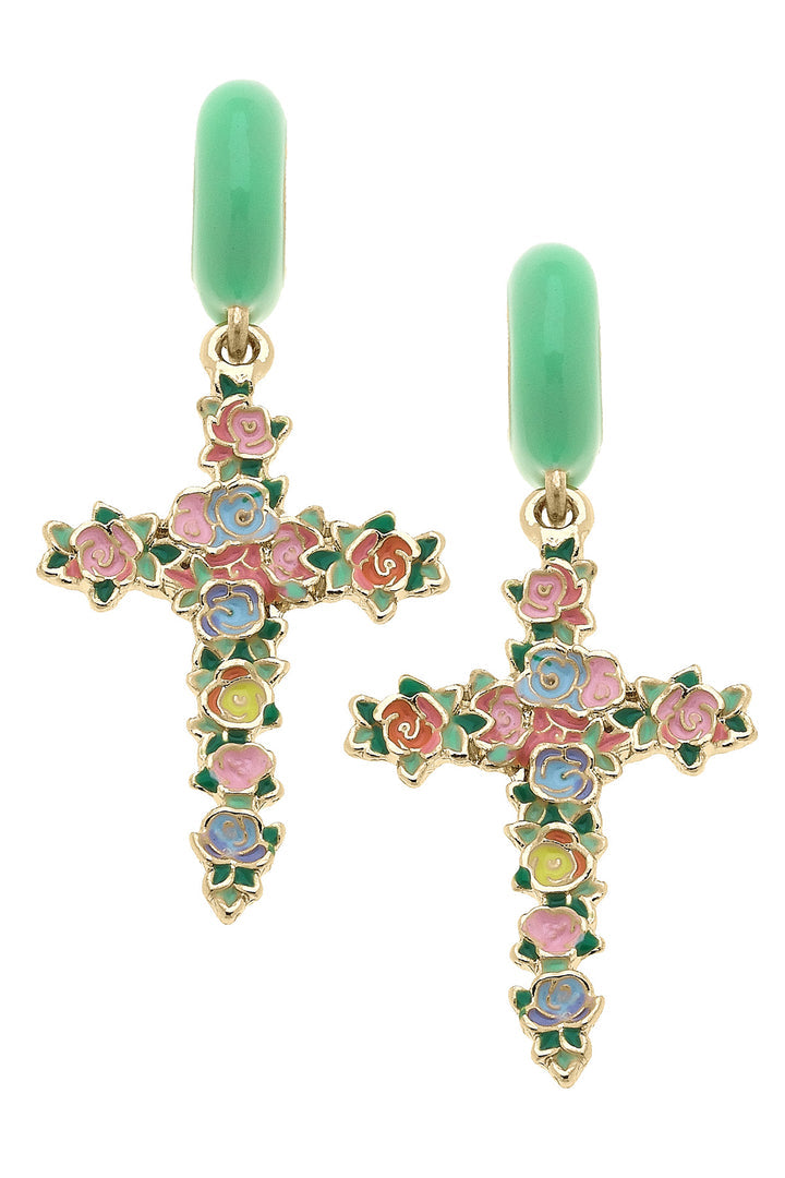 Blossomed Cross Huggie Hoop Earrings